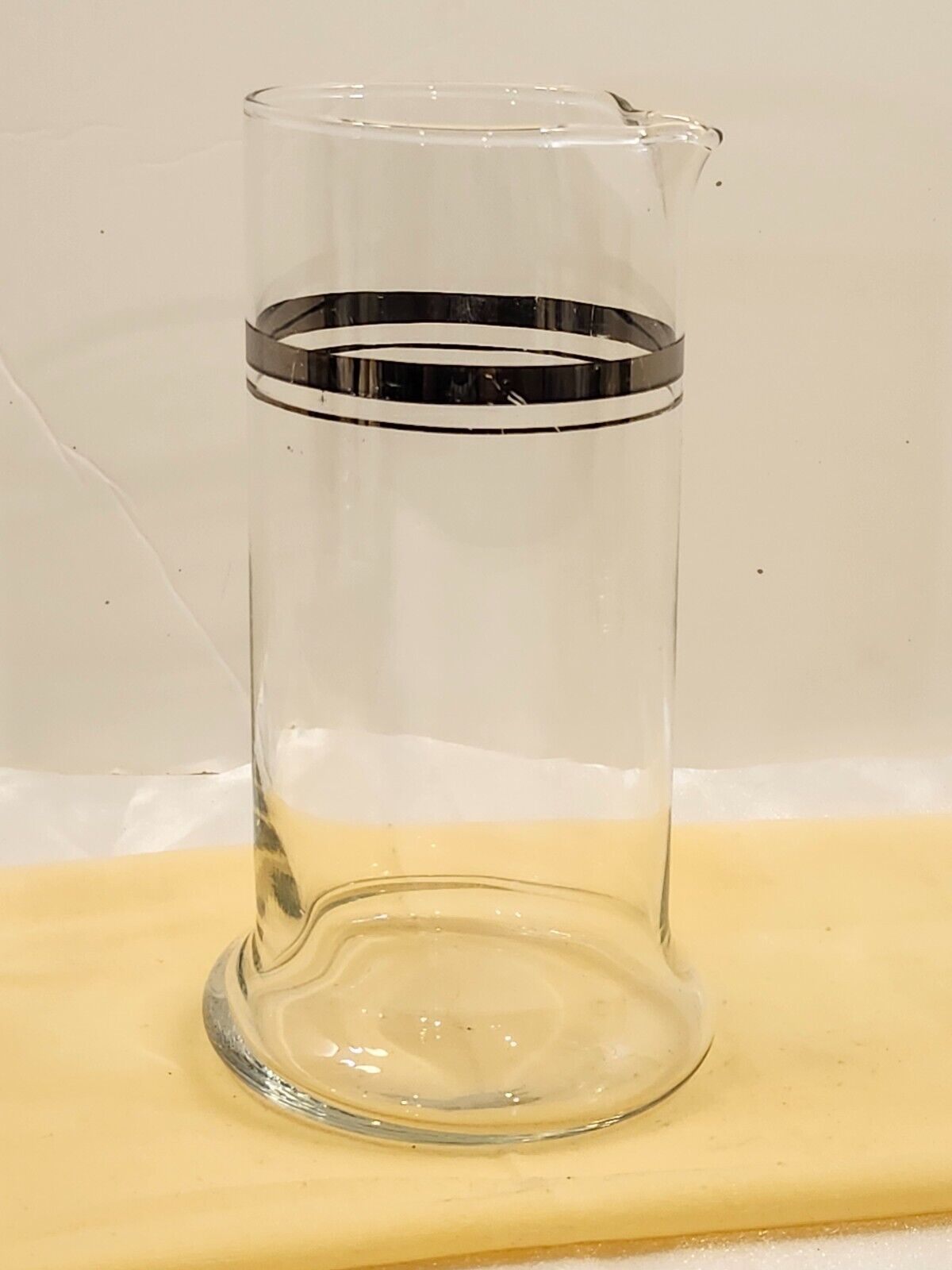 Vintage MCM Double Silver Stripe Glass Single Spout Cocktail Pitcher Bar... - £14.15 GBP