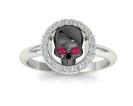 Antique Black Skull Ring Gothic Engagement Ring in Two-Tone Silver Unique Skull  - $65.65