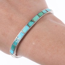 6.5&quot; c1930&#39;s Zuni Silver Channel inlay turquoise bracelet - £354.81 GBP