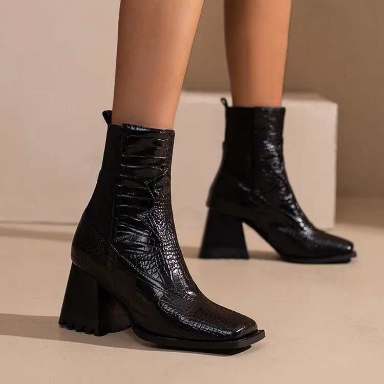 2023 Women Wee  Boots Patent Leather boy Ankle Boots  Print Western girl Boots F - £43.03 GBP