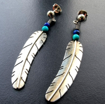 NAVAJO 925 STERLING SILVER TURQUOISE AND LAPIS LAZULI EARRINGS - £50.77 GBP