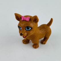 Barbie Pet Dog Brown Puppy Pointed Ears Blue Eyes Pink Hair Bow Figure Toy - £14.38 GBP