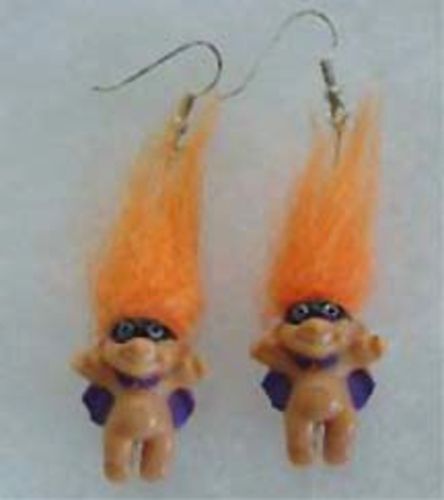Funky Russ TROLL SUPERHERO EARRINGS Bandit Mask Halloween Costume Jewelry-ORANGE Item image 3
