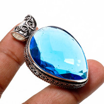 London Blue Topaz Vintage Style Gemstone Handmade Pendant Jewelry 1.80" SA 2066 - £4.76 GBP