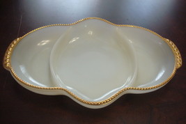 Vintage Fire-King Milk Glass Gold Trim 3-parts Divided Relish Dish USA &#39;50s RARE - £42.83 GBP