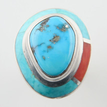 Michael Rogers Paiute Turquoise and Coral Ring - £178.60 GBP