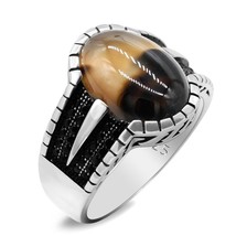 New 925 Sterling Silver Natural Ocean Agate Stone Ring Men and Women Wedding Rin - £57.55 GBP