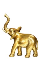 Lucky Elephant Statue with Trunk Up 12&quot; High Antiqued Gold Resin Home Decor - $64.34
