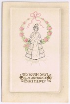 Postcard To Wish You A Joyous Birthday Lady In Rose Wreath - £3.08 GBP