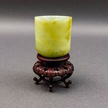 Chinese Carved Jade Cup On Wooden Stand - $3,714.38 MXN