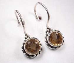 Faceted Citrine 925 Sterling Silver Wire Back Earrings with Rope Accents - £14.19 GBP