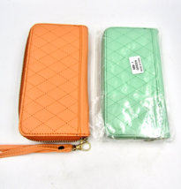2X Women&#39;s Zip-Around Faux Leather Wallet Purse, Orange + Green, 8&quot; x 4&quot;... - $19.75