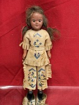 Vtg 50s 60s Native American Indian Doll Sleepy Eyes 7” Human? Hair Beads... - $7.92