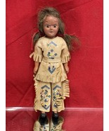 Vtg 50s 60s Native American Indian Doll Sleepy Eyes 7” Human? Hair Beads... - £6.21 GBP