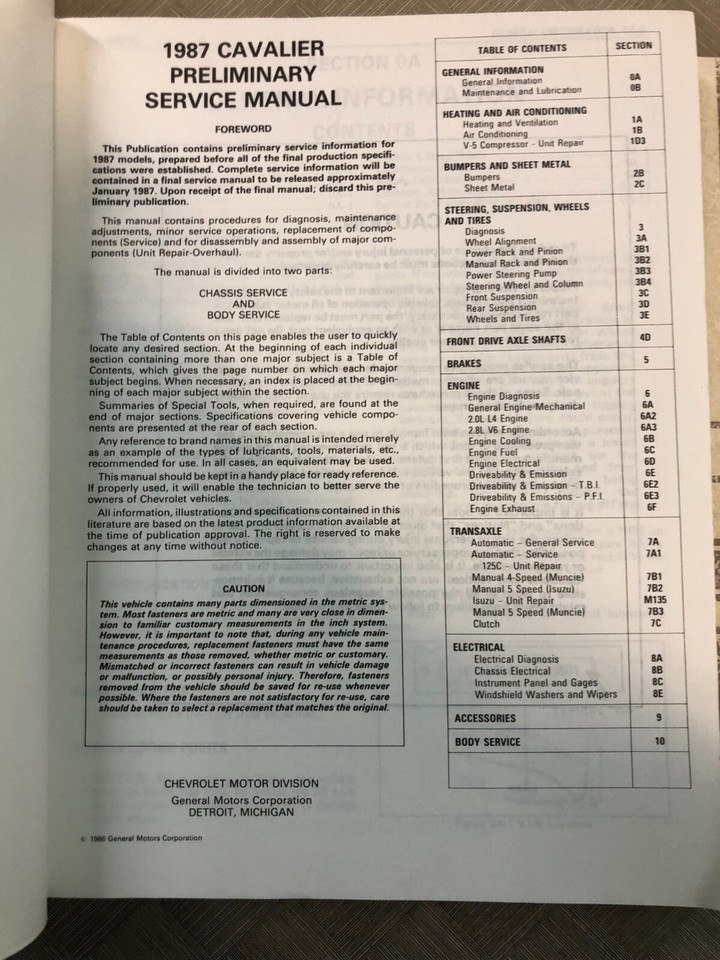1987 GM Chevy Chevrolet Cavalier Service Shop Repair Manual Set Item image 2