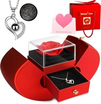 Preserved Real Rose with I Love You Necklace 100 Languages Presents for Mom Wife - £58.61 GBP