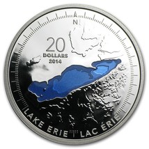 1 oz Silver Coin 2014 Canada $20 Color Proof RCM The Great Lakes: Lake Erie - £92.47 GBP