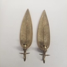 Vintage Leaf Style Gold Tone Brass Candlestick Holder Set of 2, Nice Shape - £31.61 GBP