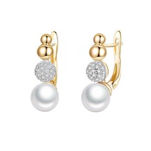 MAIKALE New Fashion Gold Three Ball Pear Round Cubic Zirconia Stud Earrings for  - £14.73 GBP