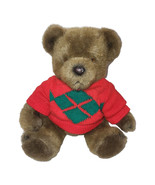 Vintage Charm Co Brown Jointed Teddy Bear Plush Red Christmas Sweater 19... - €11,54 EUR