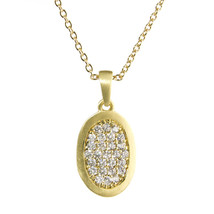 Necklace Cubic Zirconia 14k Gold Over 16&quot; Chain 1&quot; Oval Pendant Fashion Jewelry - £15.03 GBP