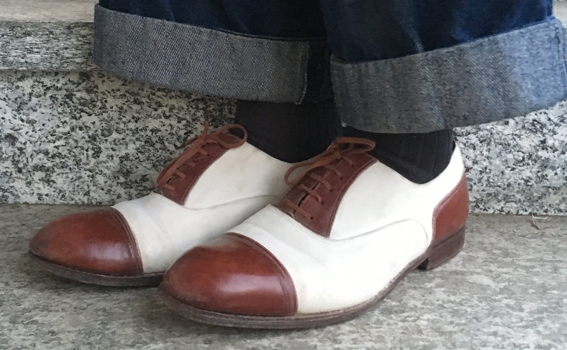 Men Brown White Cont Rounded Cap Toe Derby Custom Genuine Leather Shoes US 7-16