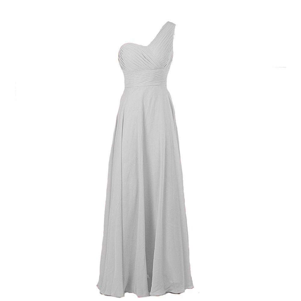 Kivary Women's A Line Chiffon One Shoulder Long Prom Bridesmaid Dresses Silver U