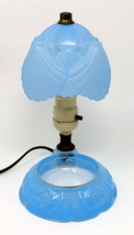 Original Antique Art Deco Glass Boudoir Table Lamp Ashtray Blue Rare Unique - $269.00