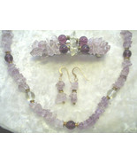 Amethyst Beaded Necklace, Earring, and Barrette Set - £26.62 GBP