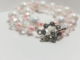 White Luster Ceramic &amp; Pink Glass Pearl Necklace - £25.57 GBP
