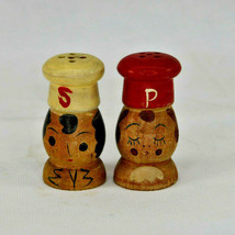 Vintage Small Wood Chef&#39;s Heads Salt And Pepper Shakers - £11.12 GBP