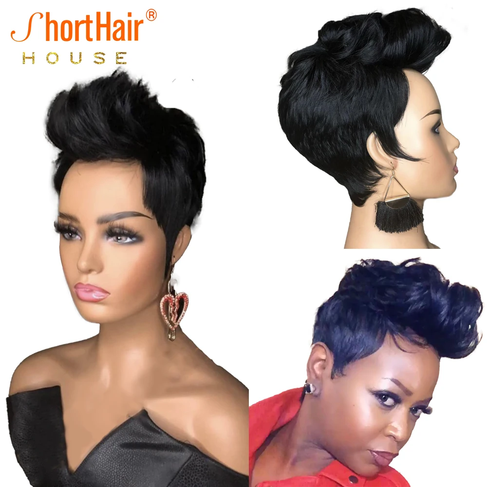 Pixie Cut Bob Wig For Black Women Wave Way Human Hair Wig 150% Density Hum - £32.19 GBP+