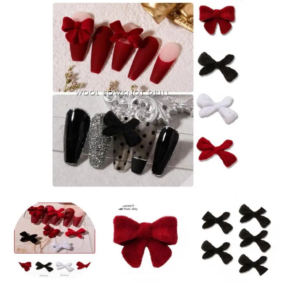 5Pcs/Set  Nail Bow Decorations Elegant Flocking Bowknots Cloth Nail Art - £6.94 GBP+