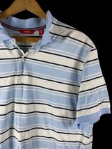 Izod Polo Shirt Size Large Mens Adult Blue White Stripe Knit 100% Cotton... - $27.83