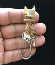 Sterling Silver KITTY CAT with moveable tail Vintage BROOCH Pin - 3 inch... - $45.00