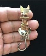 Sterling Silver KITTY CAT with moveable tail Vintage BROOCH Pin - 3 inch... - $45.00