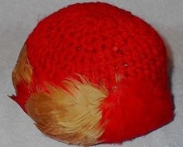 Vintage Women&#39;s Dress Up Red Knitted or Crochet Feather Hat - £14.11 GBP