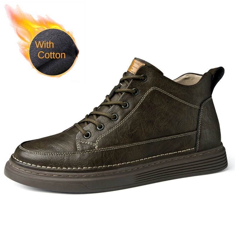 Winter brand Men&#39;s high-top casual shoes Genuine Leather shoes Outdoor Motorcycl - £71.25 GBP