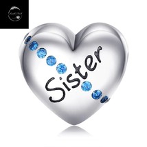 Genuine Sterling Silver 925 Love Heart Sister Family Charm For Bracelets With CZ - £14.74 GBP+