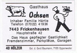 Matchbox Label Germany Gasthaus Ochsen Frickenhausen - £0.76 GBP