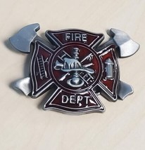 Red Fire Department Fire Fighter Fireman Belt Buckle Metal BU79 - £7.82 GBP