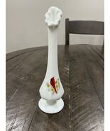 Fenton Swung Milk Glass Bud Vase Cardinal Bird Pine Cones Hand Painted &amp;... - $41.61 CAD