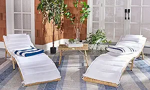 SAFAVIEH Outdoor Collection Carew Natural/White Cushion 3-Piece Chaise L... - $352.99