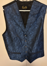 Scully Vest Mens M Blue Black Western Paisley Jacquard Brocade Dressy Fo... - $64.35
