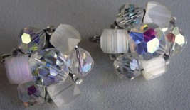 Vintage Crystal Cluster Clip on &quot;Laguna&quot; Earrings Signed - £4.99 GBP