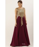 Attractive Gold Sequins N Maroon Georgette Flared Gown Party Wear - €56,34 EUR+ Attractive Gold Sequins N Maroon Georgette Flared Gown Party Wear - €56,34 EUR+