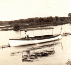 Long Canoe Style Boat Covered USA Flag Antique Photograph Vintage Photo Snapshot - $12.95