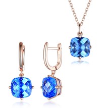 Rose gold Checkboard Blue Crystal Jewelry Set for Women Genuine 925 Sterling Sil - £42.08 GBP