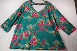 The Pioneer Women Blouse Top Womens Size 3XL Green Floral Polyester Long Sleeve - £15.90 GBP