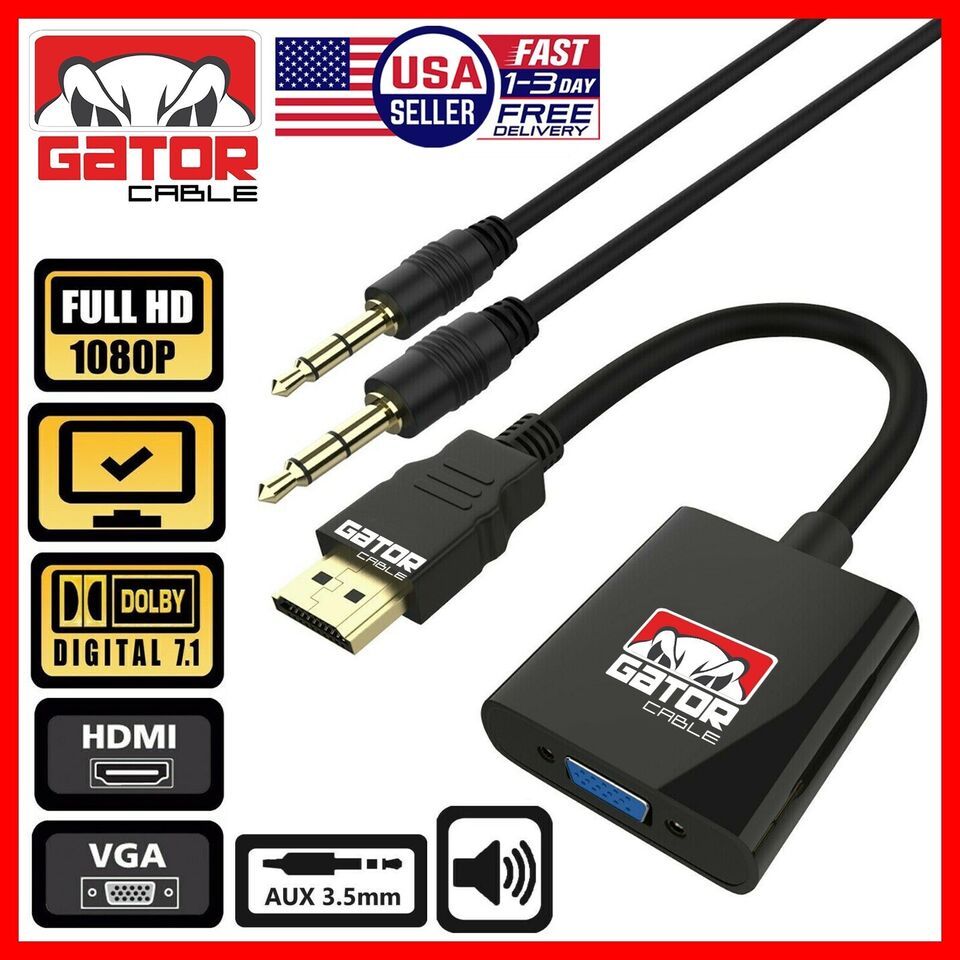HDMI to VGA Adapter Video Audio with AUX 3.5mm Connector Cable Converter... - $8.99